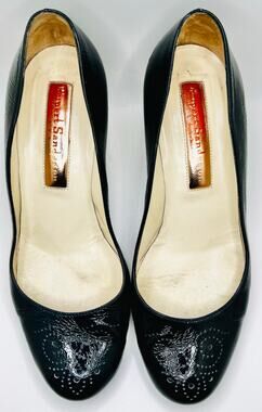 Size 6.5 / EU 37 RUPER SANDERSON Navy Patent Pumps with Pointelle Design - EUC!